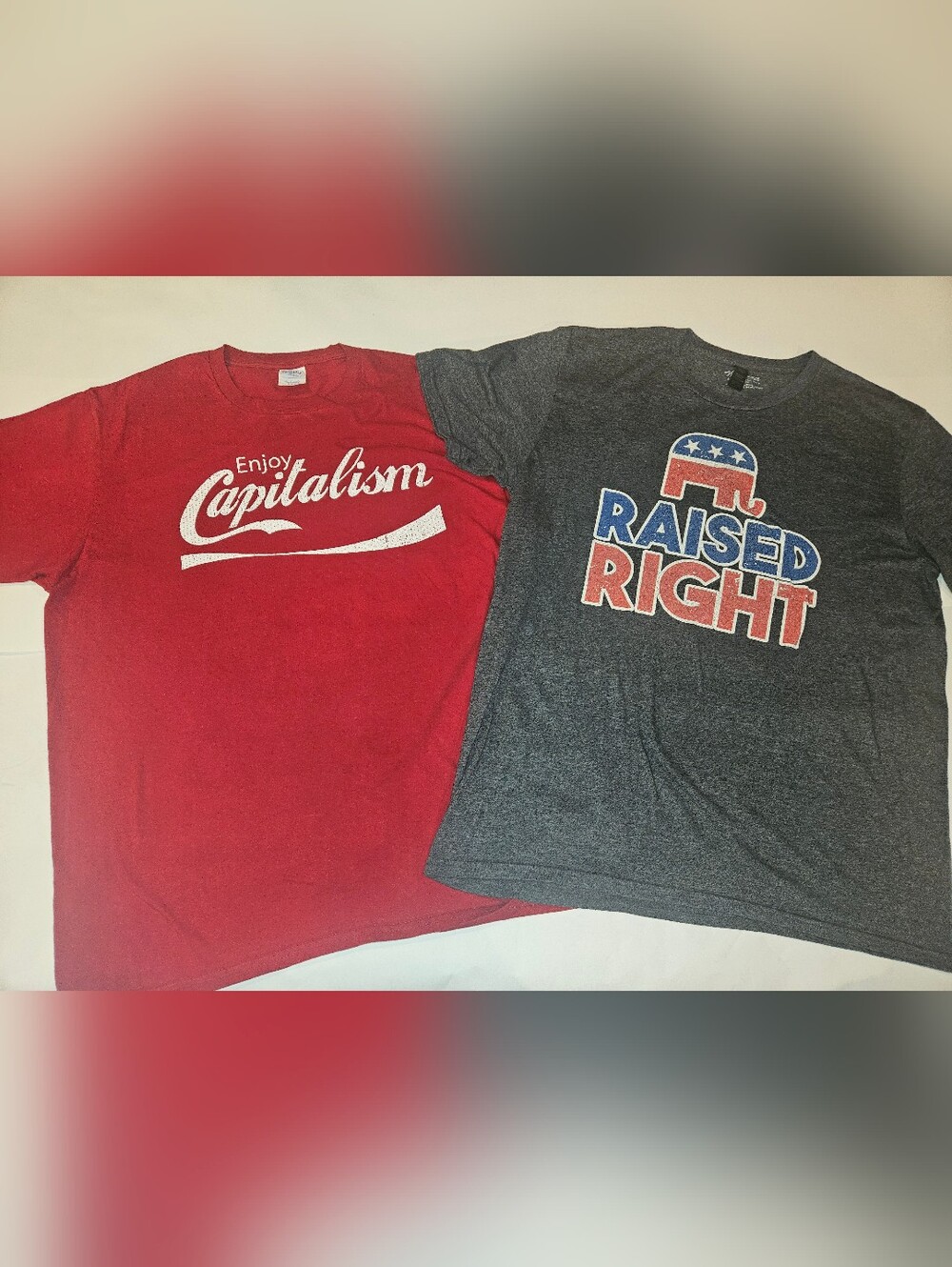 Political Graphic Tee Bundle - Red "Enjoy Capitalism" & Gray "Raised Right"